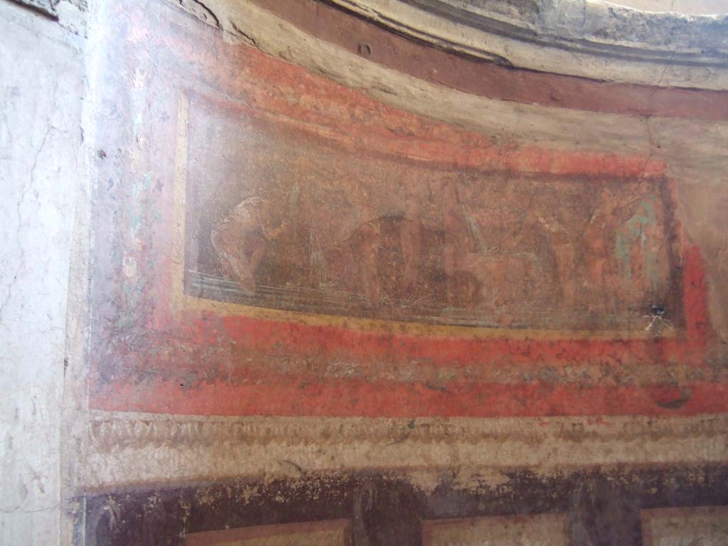 I.10.4 Pompeii. May 2006. Room 48, painted scene in semi-circular alcove.