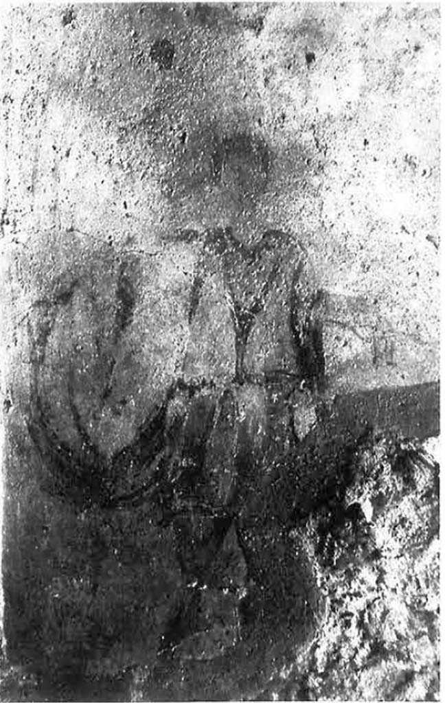 I.11.17 Pompeii. Room 6, detail of Lar at (left) north end of lararium painting in kitchen.
See Frhlich, T., 1991, Lararien und Fassadenbilder in den Vesuvstdten. Mainz: von Zabern. (L23 on p.258 and Taf. 27,3).
