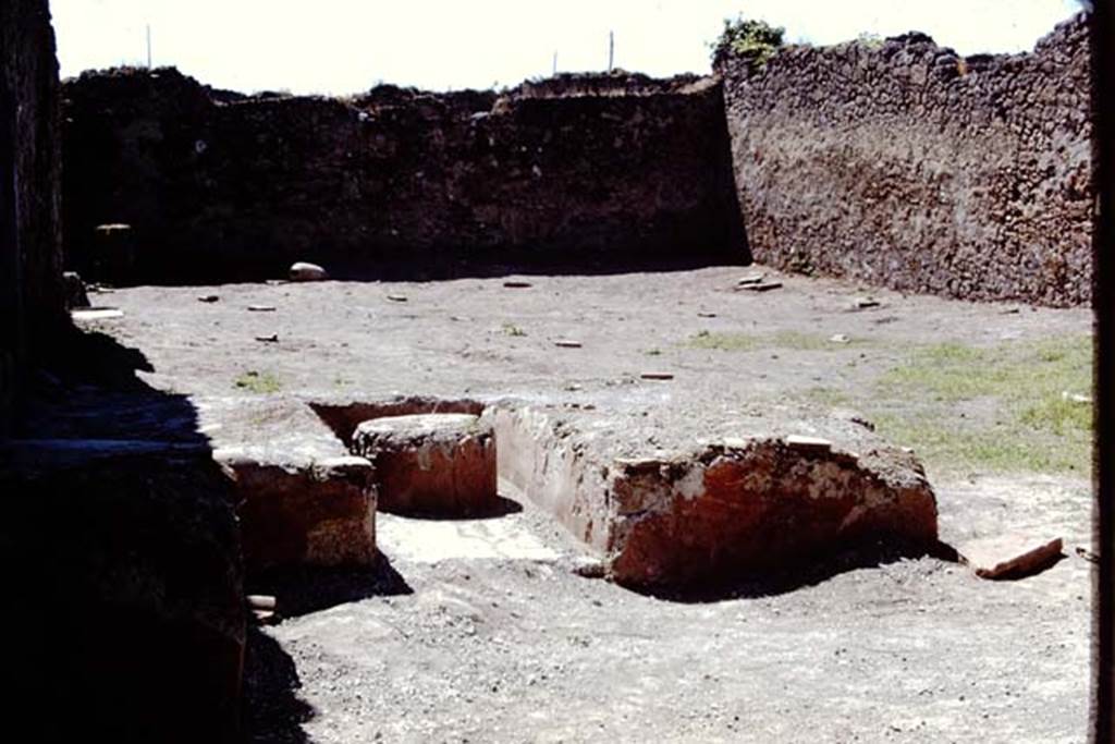 I.14.2 Pompeii. 1972. Looking west across triclinium in garden area. Photo by Stanley A. Jashemski. 
Source: The Wilhelmina and Stanley A. Jashemski archive in the University of Maryland Library, Special Collections (See collection page) and made available under the Creative Commons Attribution-Non Commercial License v.4. See Licence and use details. J72f0710
