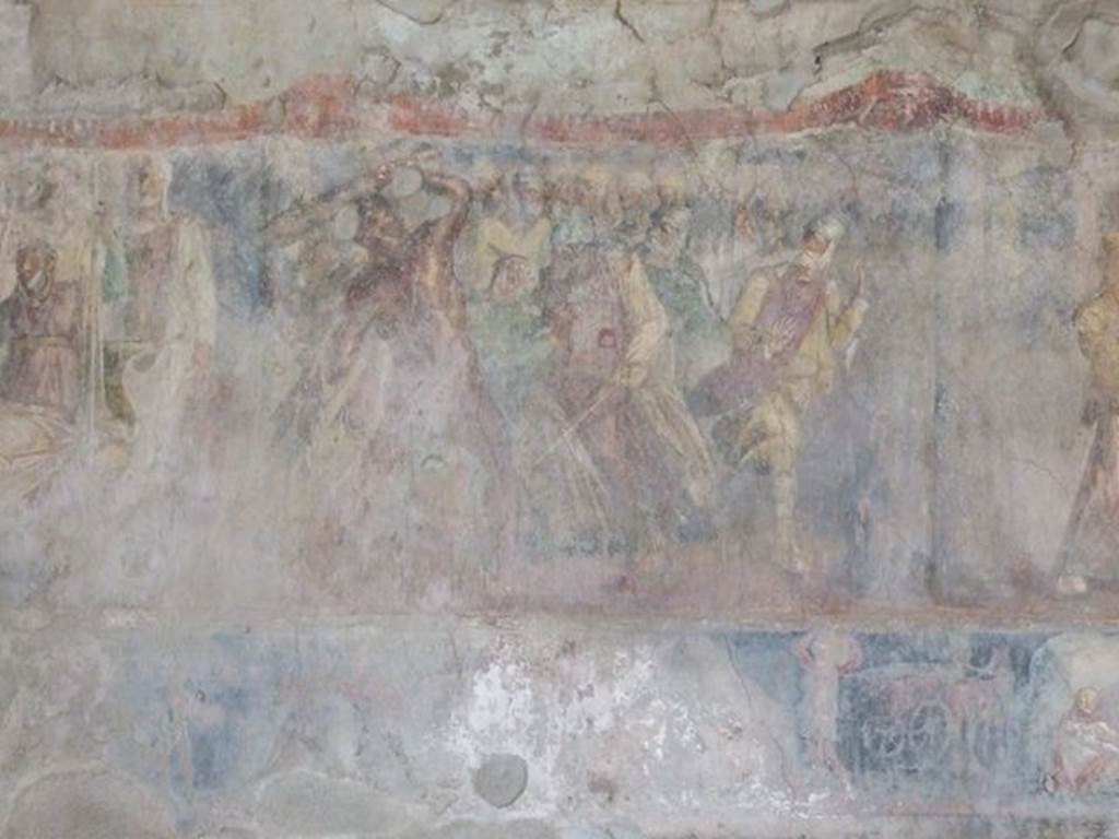 II.2.2 Pompeii. December 2006. Room “h”, east wall of triclinium. Hercules’ battle with Laomedon, King of Troy. The lower section shows stories from the Trojan War featuring Achilles.


