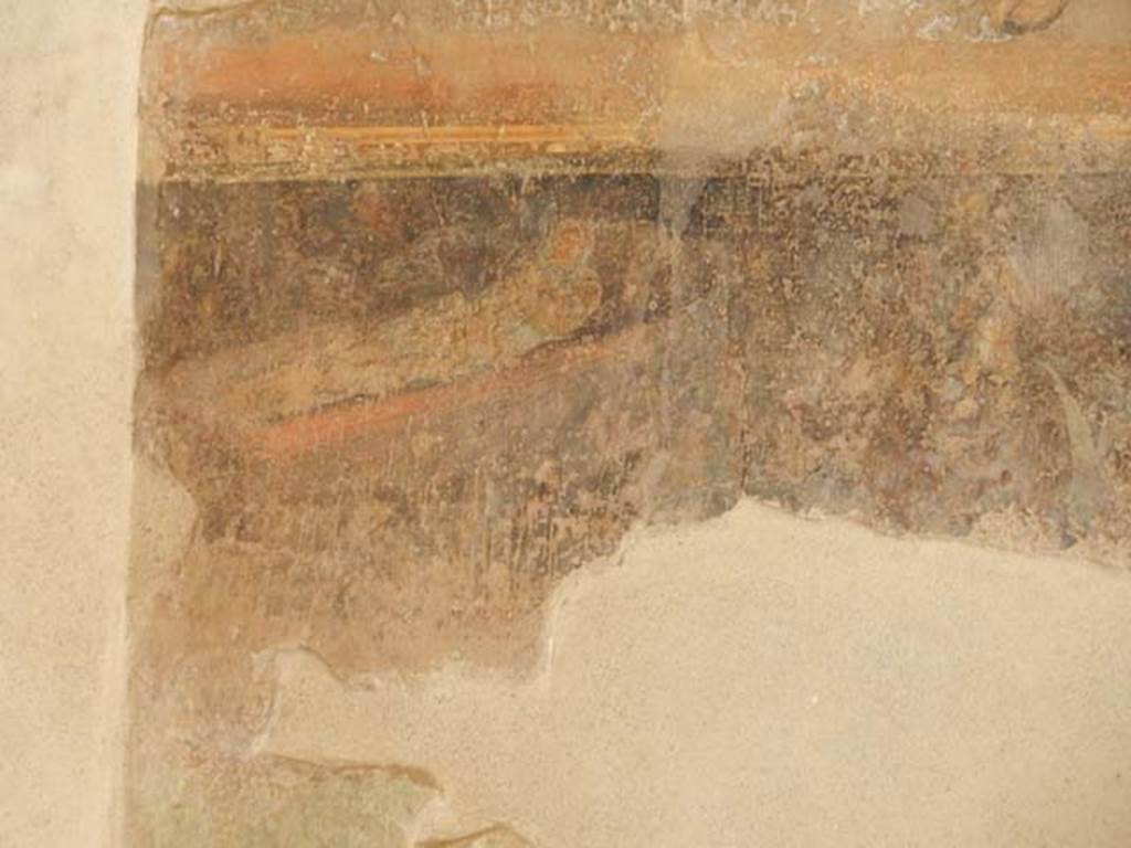 II.2.2 Pompeii. May 2016. Room “h”, east wall. Detail of funeral bier of Patroclus.
Photo courtesy of Buzz Ferebee.
