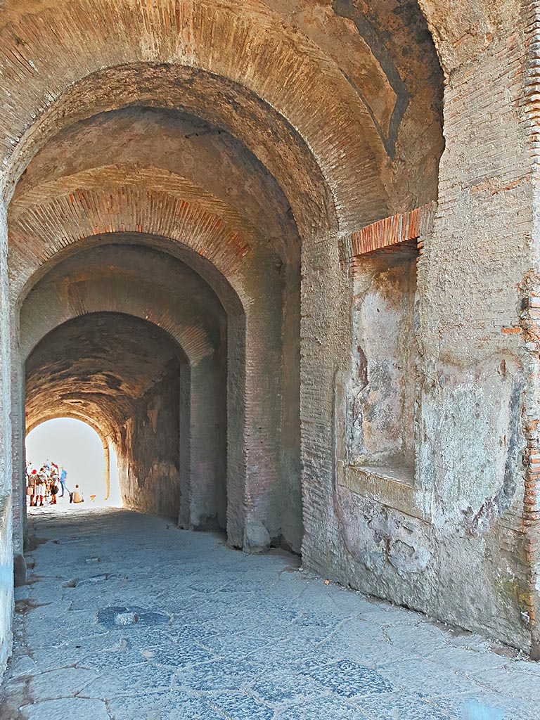 II.6 Pompeii. September 2024. 
Looking south along west wall of corridor. Photo courtesy of Giuseppe Ciaramella.
