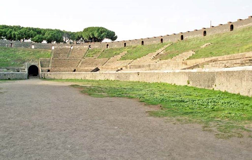 II.6 Pompeii. October 2001. Looking towards the north-east side of the amphitheatre.
Photo courtesy of Peter Woods. 

