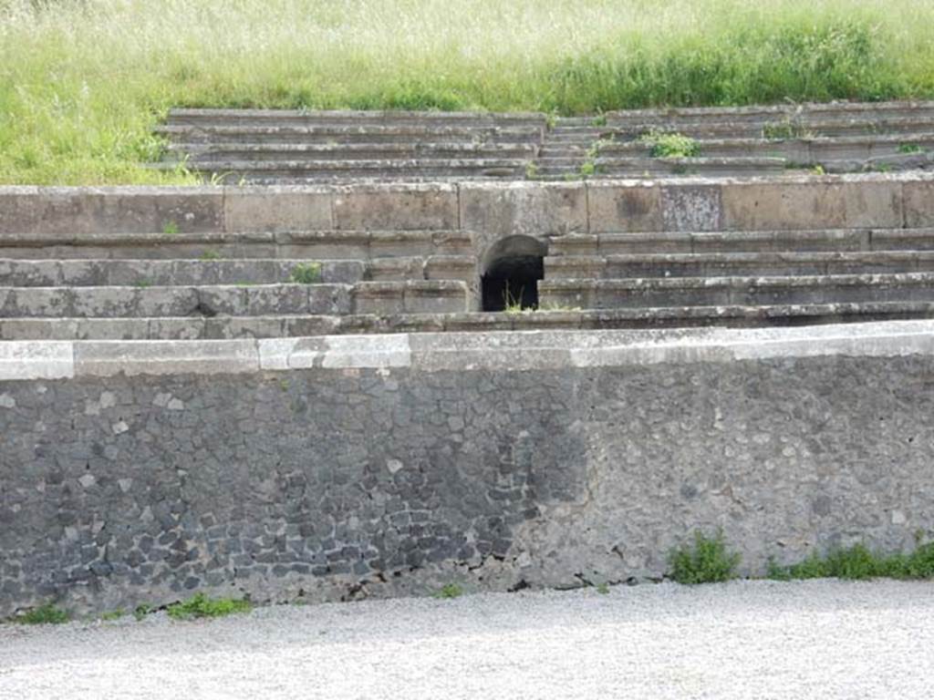 II.6 Pompeii, May 2018. Detail of seating on east side of amphitheatre. Photo courtesy of Buzz Ferebee.