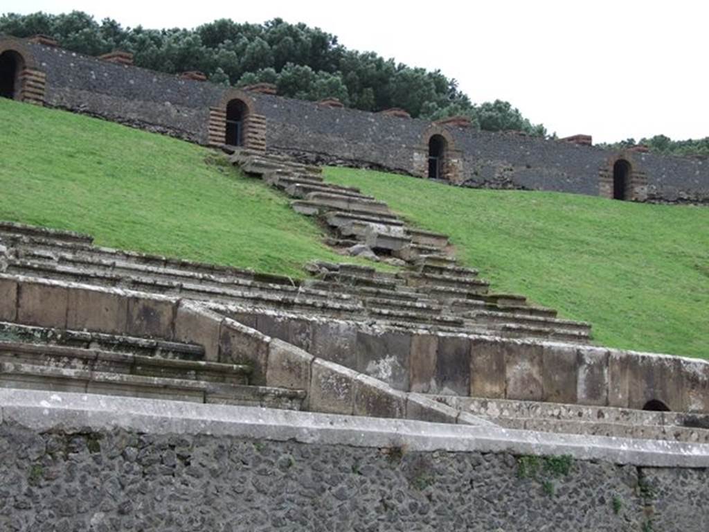 II.6 Pompeii. December 2006. Arena and seating of Amphitheatre, looking west.