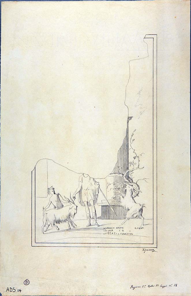 V.1.18 Pompeii. Drawing by Geremia Discanno from the north wall of exedra “y”.
Now in Naples Archaeological Museum. Inventory number ADS 114.
Photo © ICCD. http://www.catalogo.beniculturali.it
Utilizzabili alle condizioni della licenza Attribuzione - Non commerciale - Condividi allo stesso modo 2.5 Italia (CC BY-NC-SA 2.5 IT)
