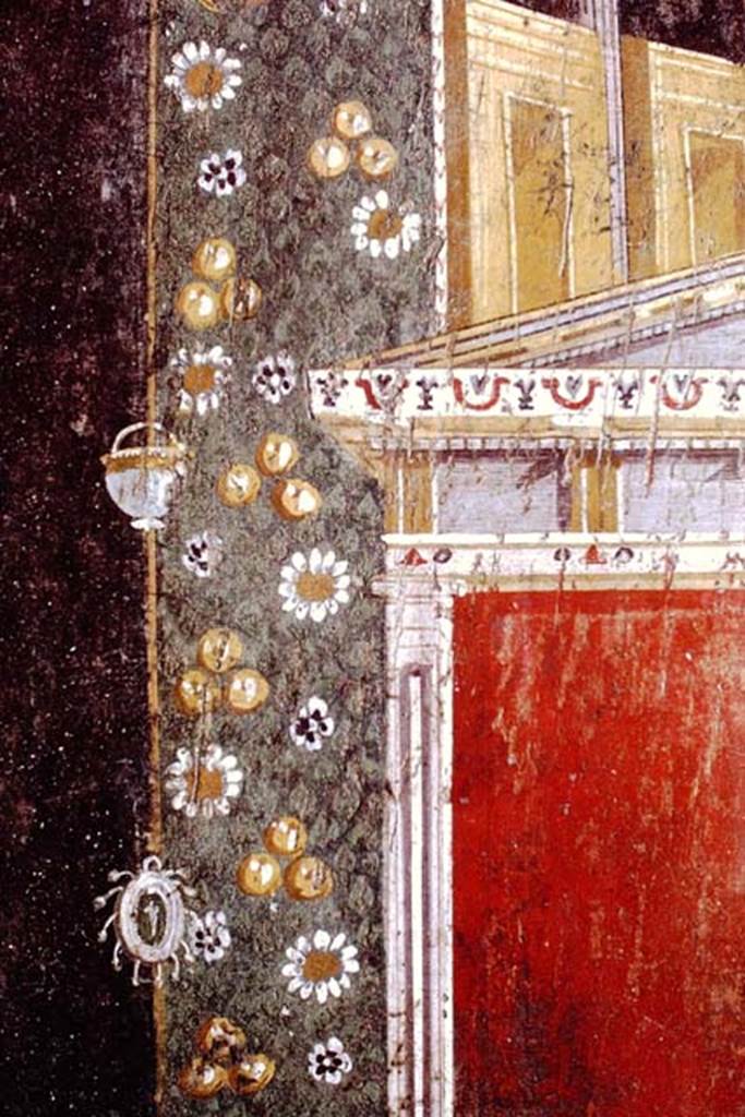 V.4.a Pompeii. 1968.  Detail from panel to right of centre panel on south wall of tablinum.
Photo by Stanley A. Jashemski.
Source: The Wilhelmina and Stanley A. Jashemski archive in the University of Maryland Library, Special Collections (See collection page) and made available under the Creative Commons Attribution-Non Commercial License v.4. See Licence and use details.
J68f0666
