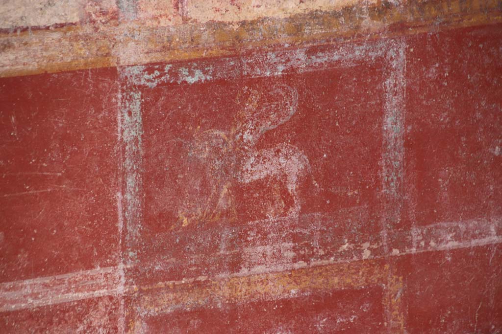 V.6.12 Pompeii. October 2020. Amb. 9. Detail of painting of flying Pegasus or flying griffin, from zoccolo/dado on east wall. Photo courtesy of Klaus Heese.