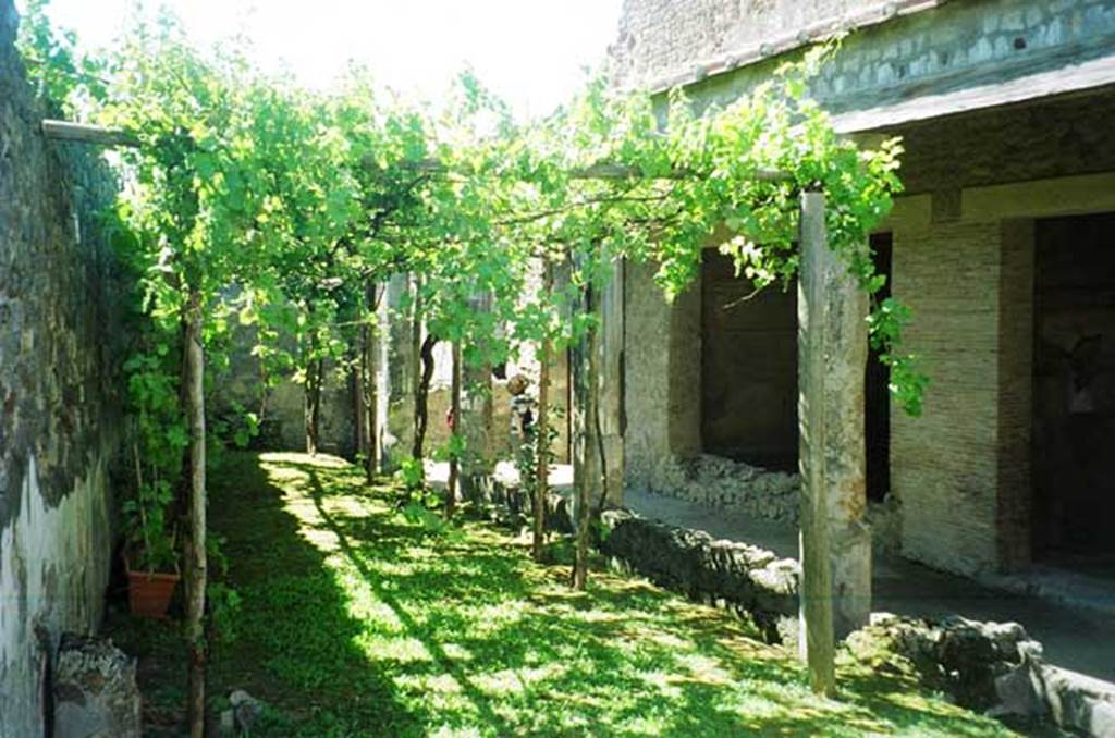 VI.2.4 Pompeii. June 2010. Looking south across garden, from garden summer triclinium. 
Photo courtesy of Rick Bauer.