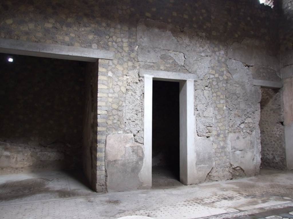 VI.8.5 Pompeii. March 2009. 
Looking towards east side of atrium, towards room 4 ala, on left, room 3 cubiculum, in centre, and room 2 small room, on right.



