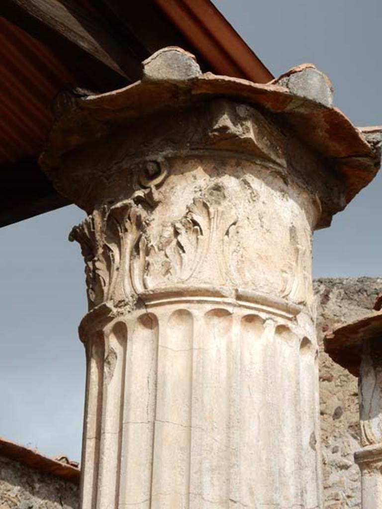 VI.8.22 Pompeii. May 2017. Room 6, detail of column. Photo courtesy of Buzz Ferebee.