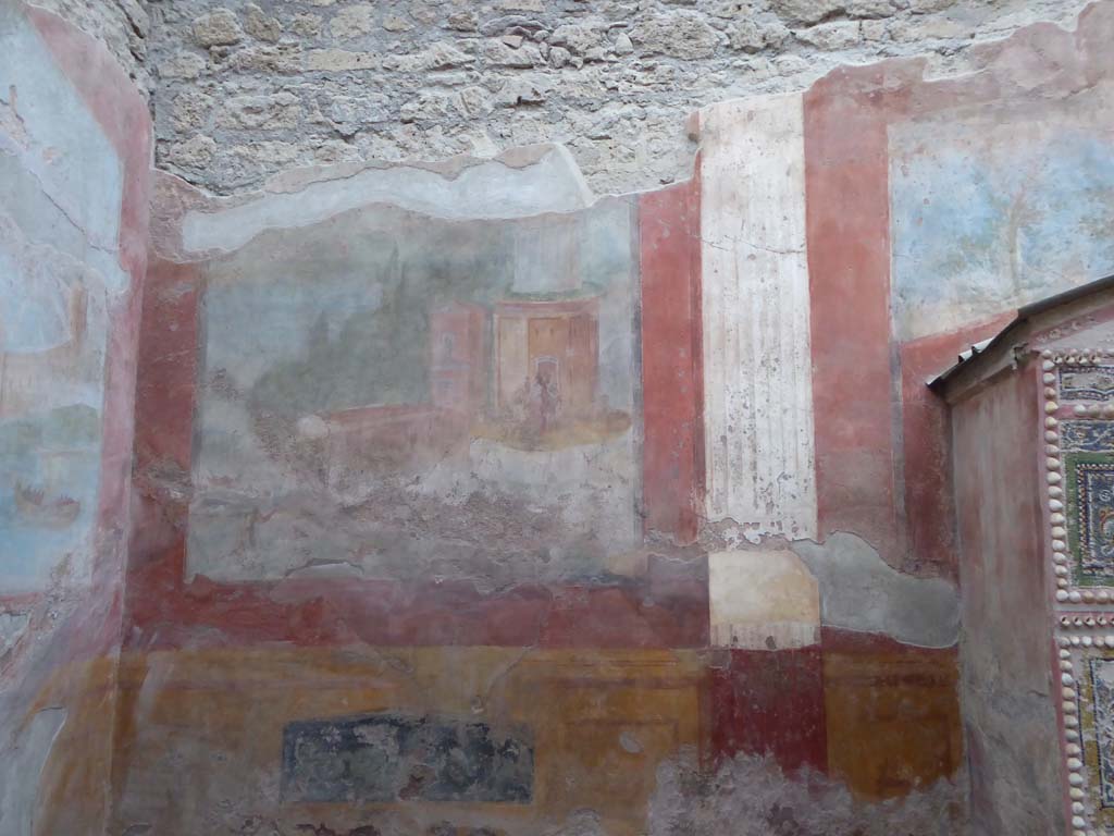 VI.8.23 Pompeii. January 2017. Painted west wall in south-west corner of garden area.  
Foto Annette Haug, ERC Grant 681269 DÉCOR.
