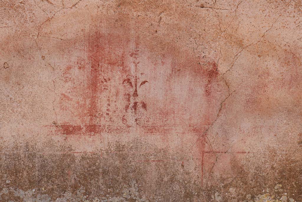 VI.10.2 Pompeii December 2018. Detail of remaining painted plaster on front facade. Photo courtesy of Aude Durand.