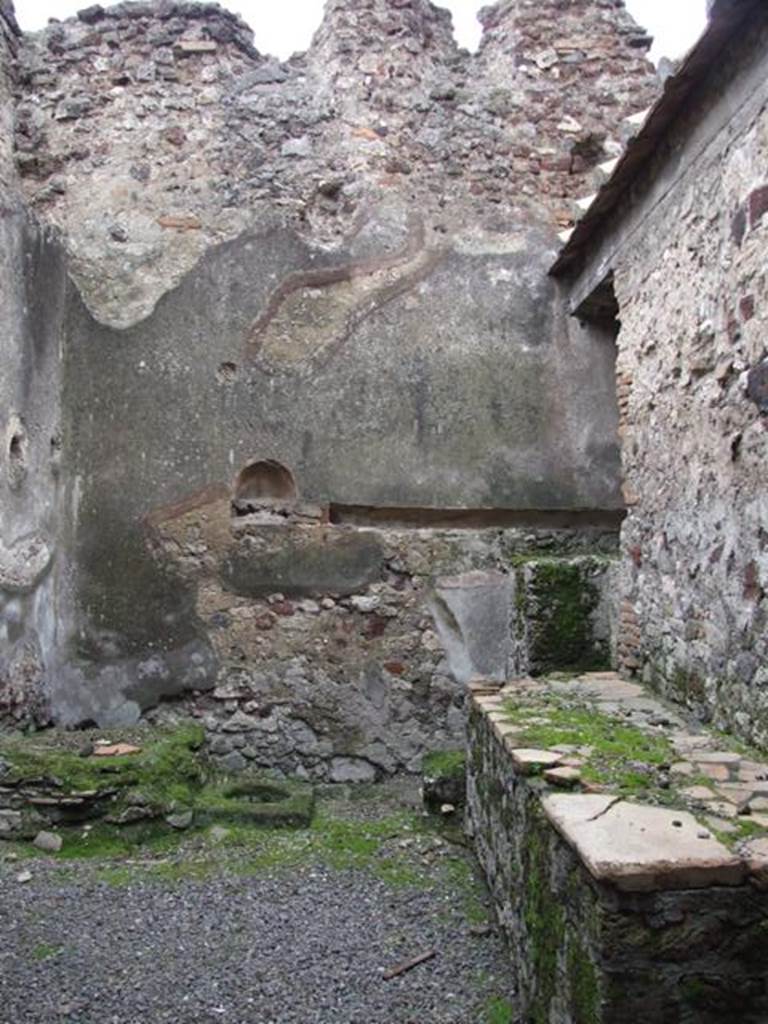 VI.11.9 Pompeii. March 2009. Room 13, west wall of kitchen with arched niche.