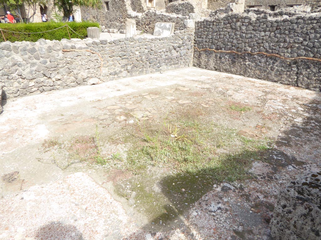 VI.12.2 Pompeii. September 2015. Triclinium 34, looking north-east across flooring.
Foto Annette Haug, ERC Grant 681269 DÉCOR.

