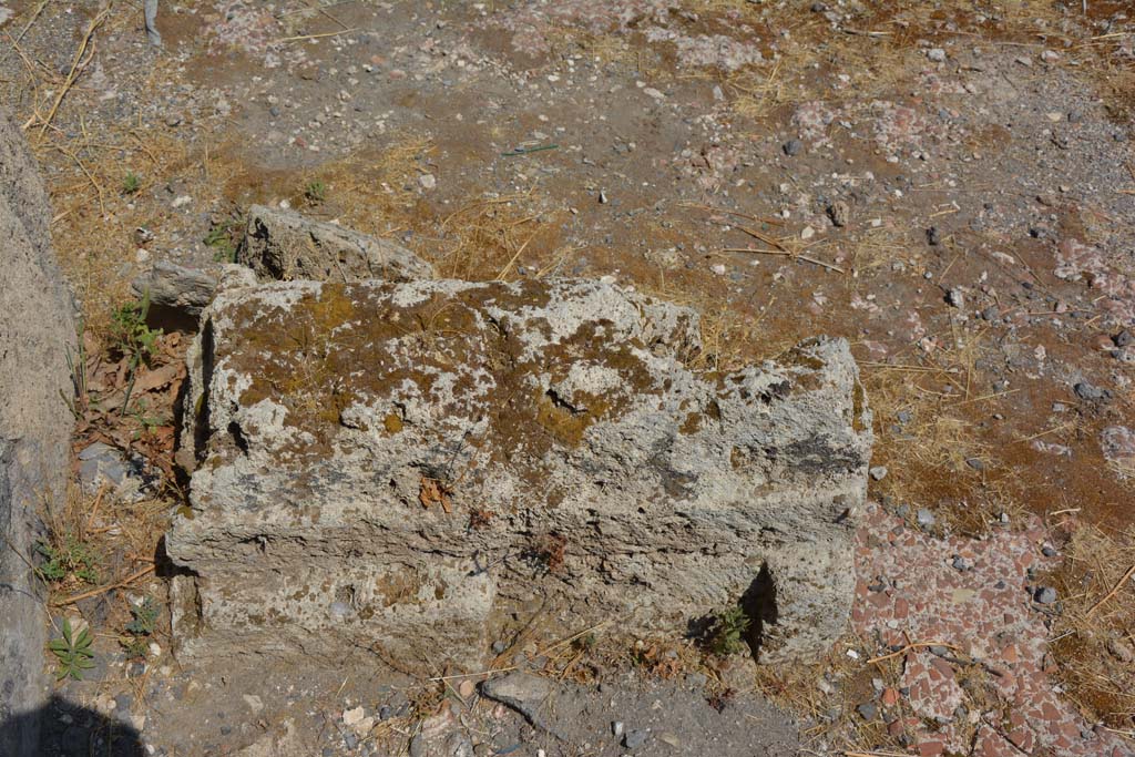 VI.12.5 Pompeii. 14th July 2017. South-west side of atrium 7, detail of stone base and flooring, looking north. 
Foto Annette Haug, ERC Grant 681269 DÉCOR.
