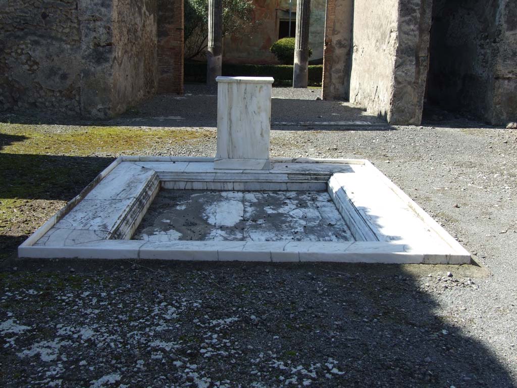 VI.14.20 Pompeii. March 2009. Room 1, looking west across marble impluvium in atrium.