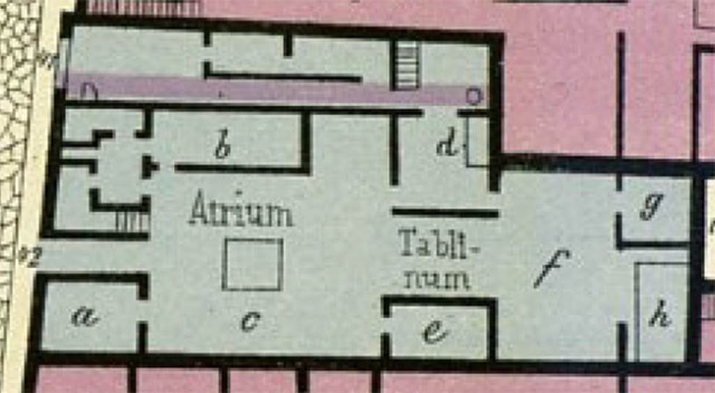 VI.14.42 Pompeii. Plan by Emile Presuhn showing entrances at VI.14.41 and 42.
See Presuhn E., 1878. Pompeji: Les dernires fouilles de 1874 a 1878. Leipzig: Weigel, section V, plate I.
