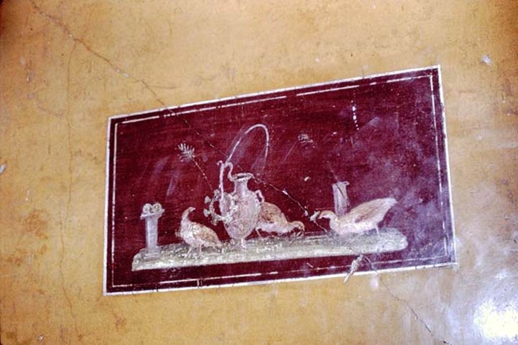 VI.15.1 Pompeii. May 2017. Painted panel from east wall of north ala. Photo courtesy of Buzz Ferebee.
