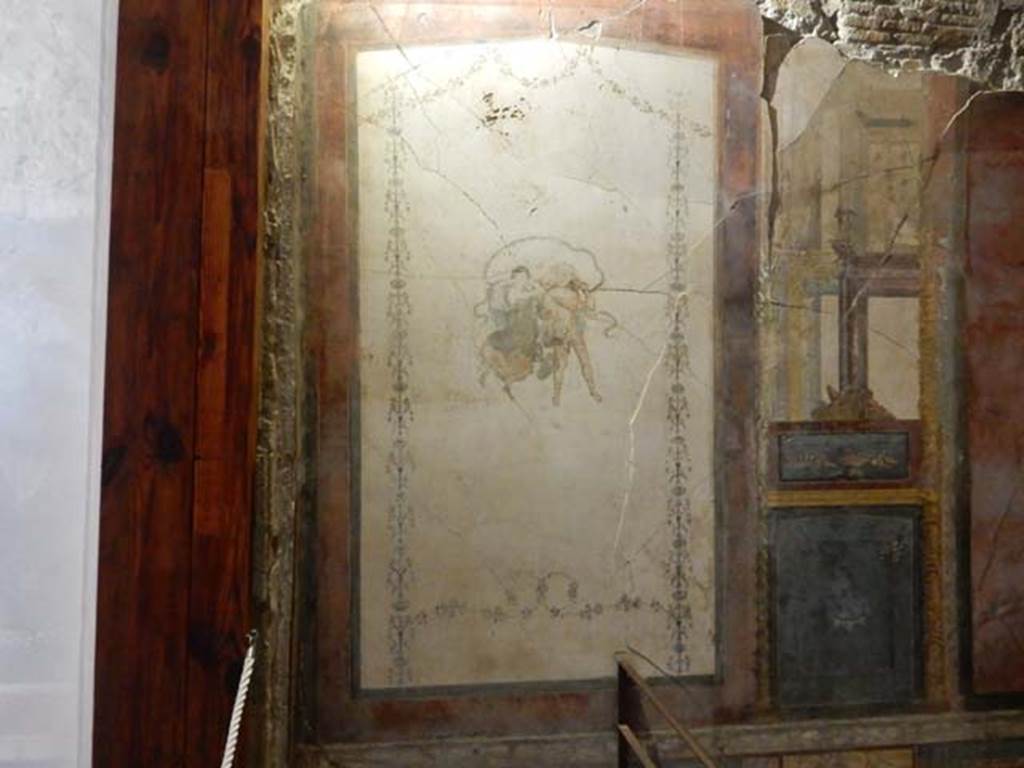 VI.15.1 Pompeii. May 2017. Panel at west end of north wall of exedra. Photo courtesy of Buzz Ferebee.
