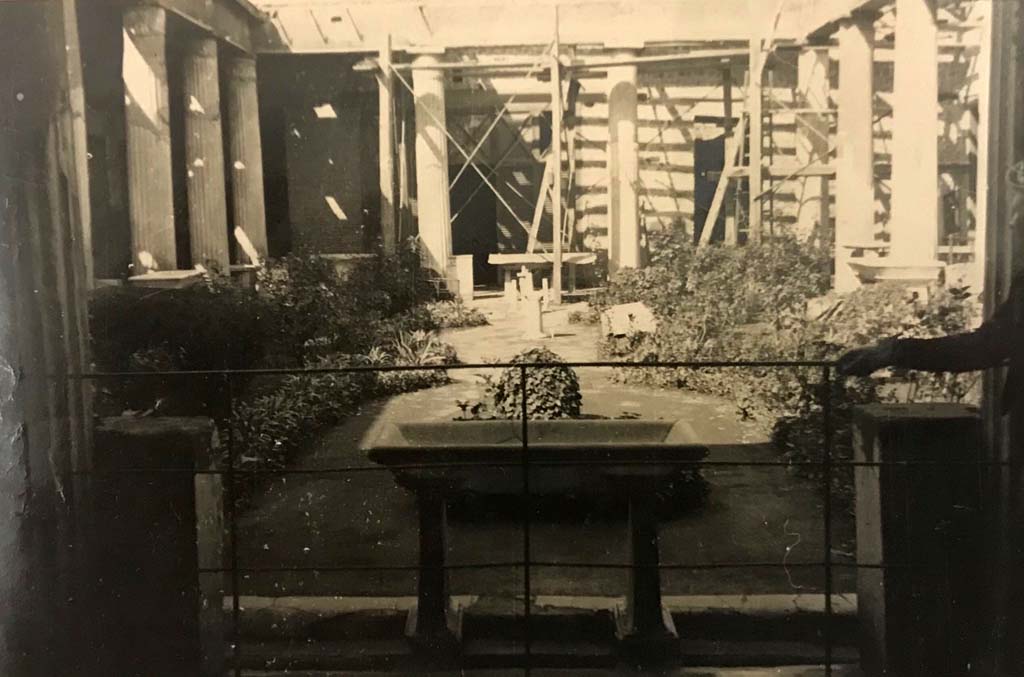 VI.15.1 Pompeii. 1944. Peristyle garden, looking north towards bomb-damaged area. Photo courtesy of Rick Bauer.
(This photo was in an album belonging to a sailor assigned to Patrol Squadron 63 (VP-63).) 

