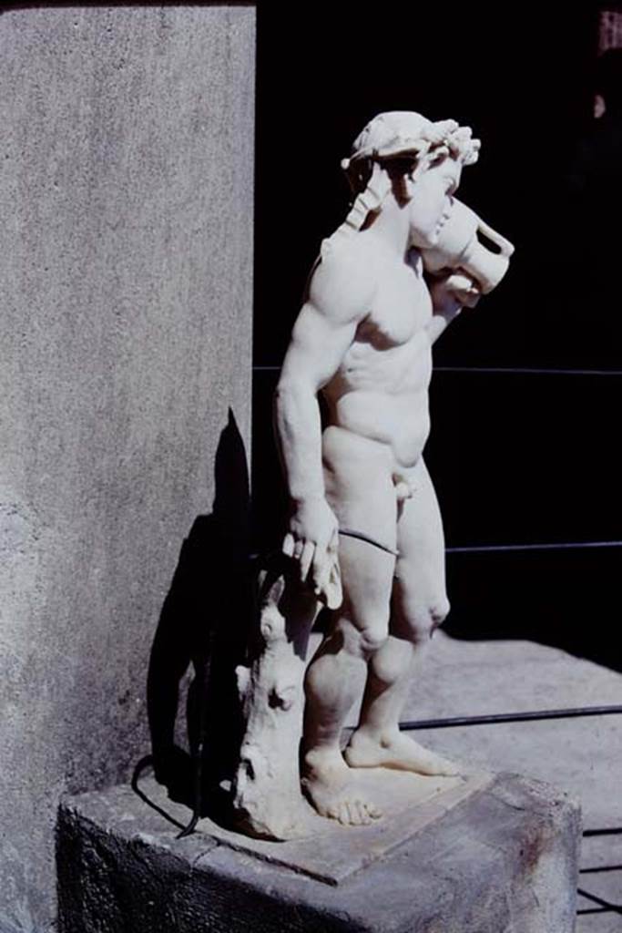 VI.15.1 Pompeii. 1968. Marble statue from north-east corner. Photo by Stanley A. Jashemski.
Source: The Wilhelmina and Stanley A. Jashemski archive in the University of Maryland Library, Special Collections (See collection page) and made available under the Creative Commons Attribution-Non Commercial License v.4. See Licence and use details.
J68f1966

