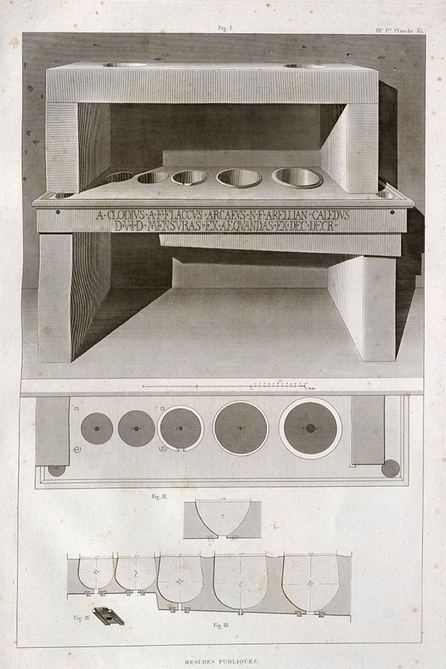 VII.7.31 Pompeii. 1829 drawing of mensa ponderaria.
See Mazois, F., 1829. Les Ruines de Pompei: Troisime Partie. Paris: Didot Frres, pl. XL. 
