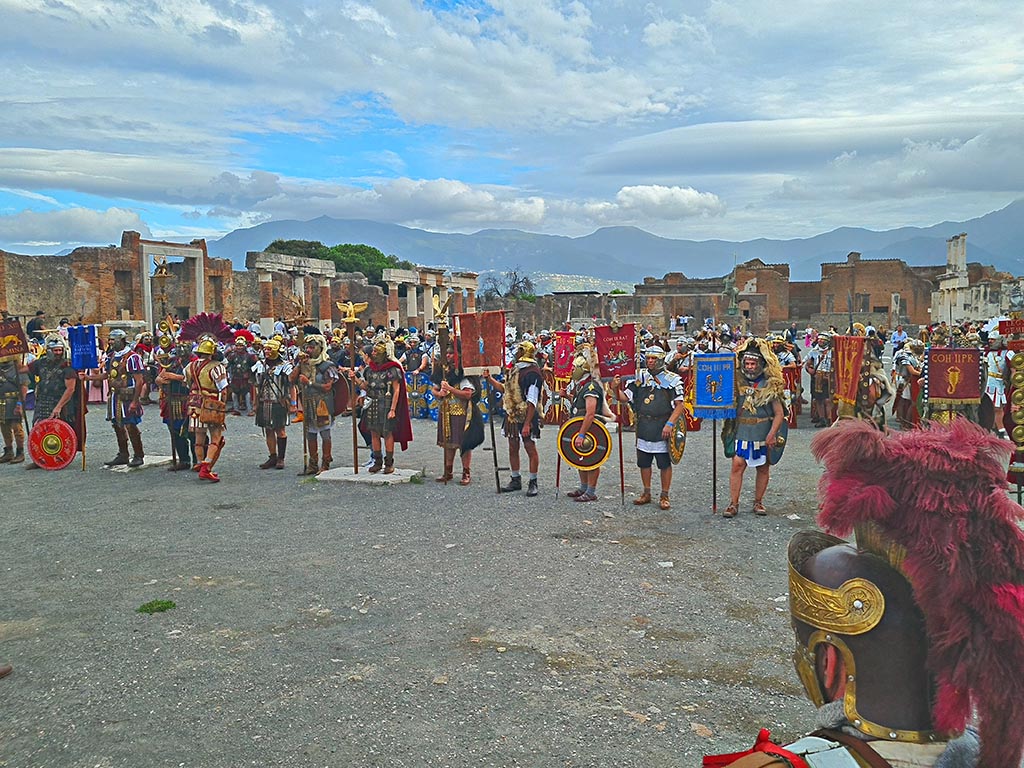 VII.8 Pompeii. 28th September 2024. 
Looking south-east across Forum, during “Ludi Pompeiani” event. Photo courtesy of Giuseppe Ciaramella.

