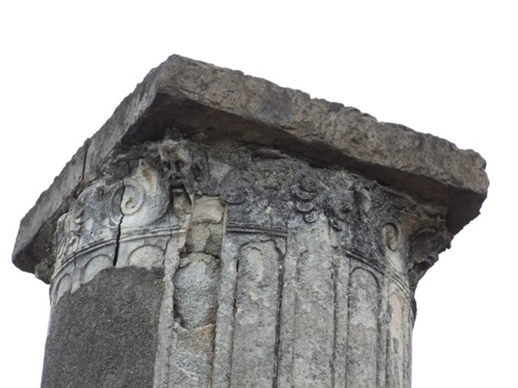 VII.8 Pompeii Forum. December 2007. Detail of top of column in south west corner.