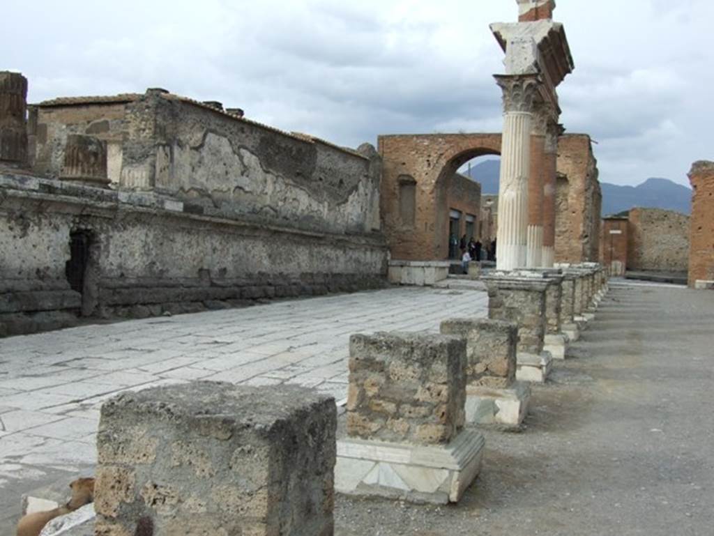 VII.8.1 Pompeii. December 2007. Temple of Jupiter. Looking north-west along the east side.

