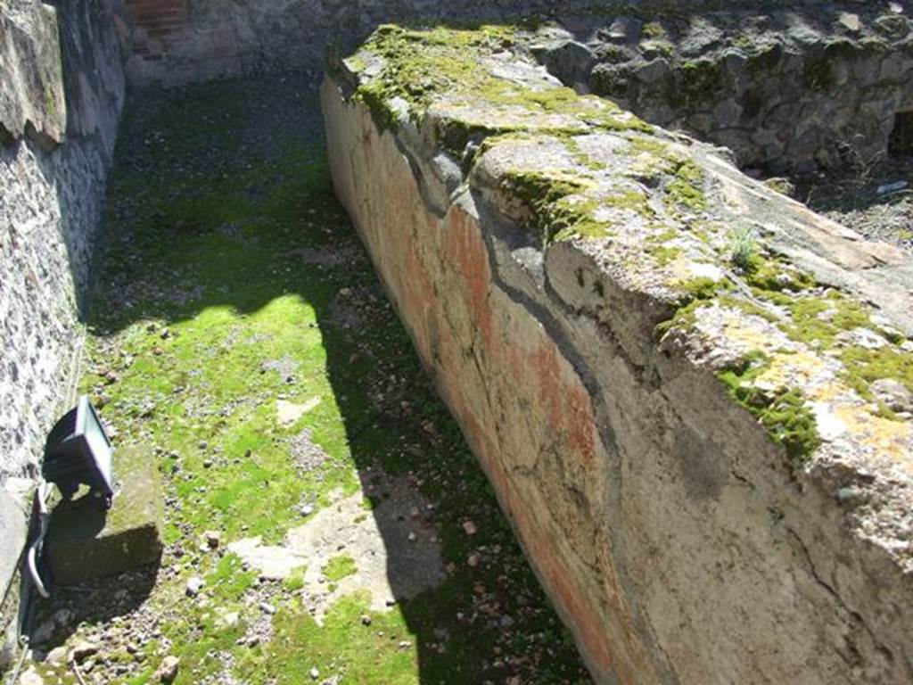 VII.9.7 and VII.9.8 Pompeii. Macellum. March 2009. 
Looking south along east (rear) side of counter towards south-east corner.
