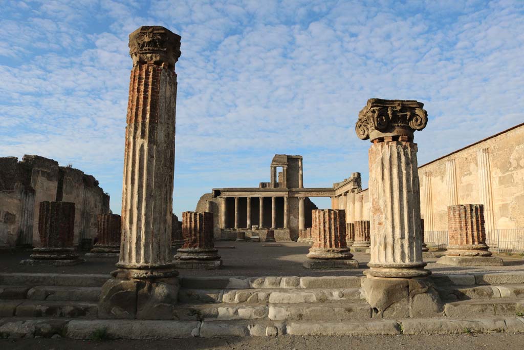 VIII.1.1 Pompeii. December 2018. Basilica, looking west towards central entrance steps. Photo courtesy of Aude Durand.