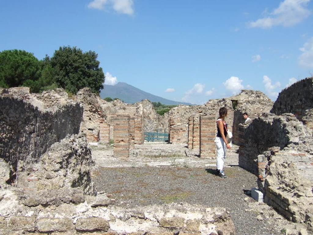 VIII.2.29 Pompeii. May 2006. Looking north across tablinum to atrium and entrance doorway.