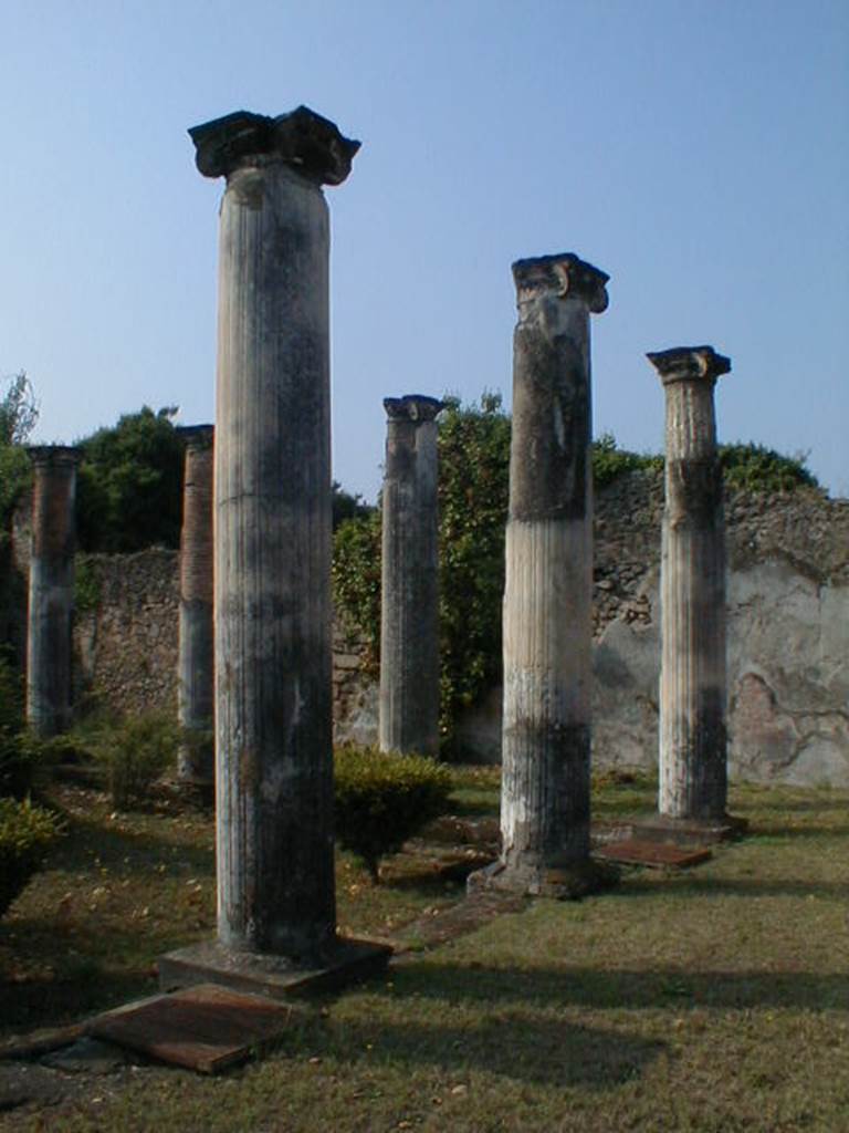 VIII.3.8 Pompeii. September 2004. Peristyle, looking west across north portico.