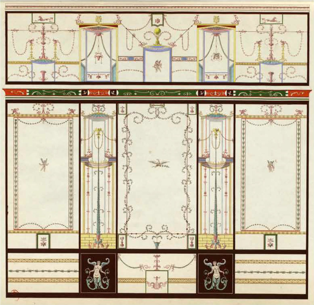 VIII.5.28 Pompeii. Undated painting by Raoul Rochette, of a wall in room 7.