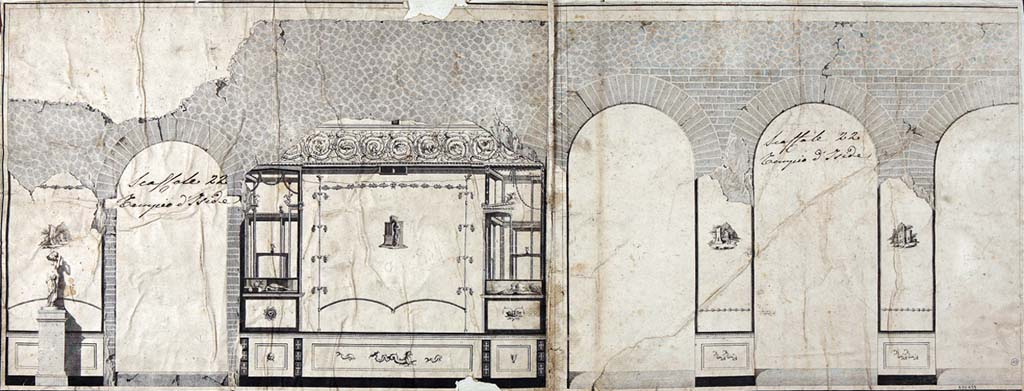 VIII.7.28 Pompeii. Sacrarium and Ekklesiasterion entrances on west portico showing wall decoration and statue of Venus. 
Painting and engraving by Aniello Cataneo and Giovanni Battista Casanova.
Now in Naples Archaeological Museum. Inventory number ADS 899.
Photo © ICCD. http://www.catalogo.beniculturali.it
Utilizzabili alle condizioni della licenza Attribuzione - Non commerciale - Condividi allo stesso modo 2.5 Italia (CC BY-NC-SA 2.5 IT)
