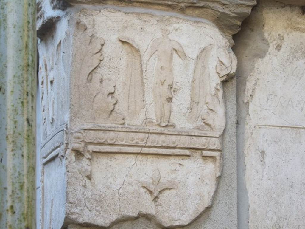 VIII.7.28 Pompeii. March 2009. Purgatorium, detail of stucco at east end of north side.