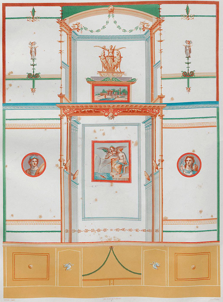 IX.3.5 Pompeii. 1852 painting of north wall of room 5.
See Zahn, W., 1852. Die schönsten Ornamente und merkwürdigsten Gemälde aus Pompeji, Herkulanum und Stabiae: III. Berlin: Reimer. tav.36.
