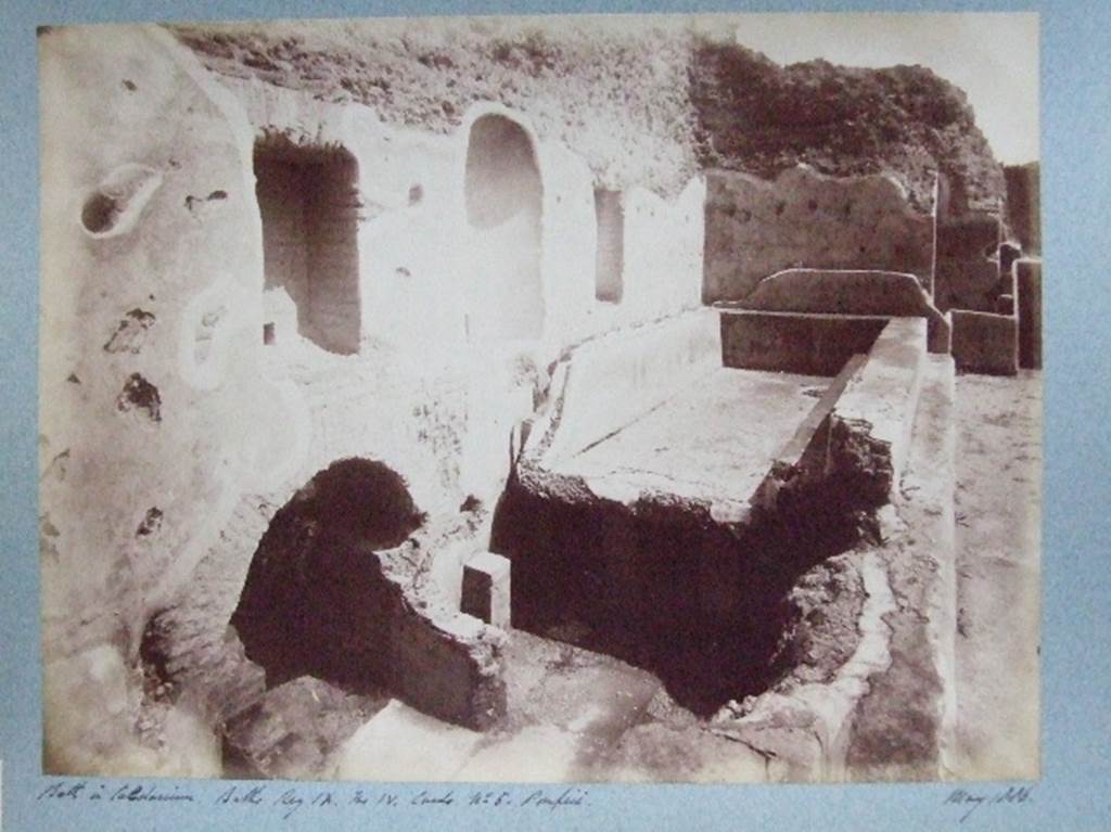 IX.4.18 Pompeii. Central Baths. May 1886. Bath at east end of caldarium “s” showing hypocaust. Courtesy of Society of Antiquaries. Fox Collection.
