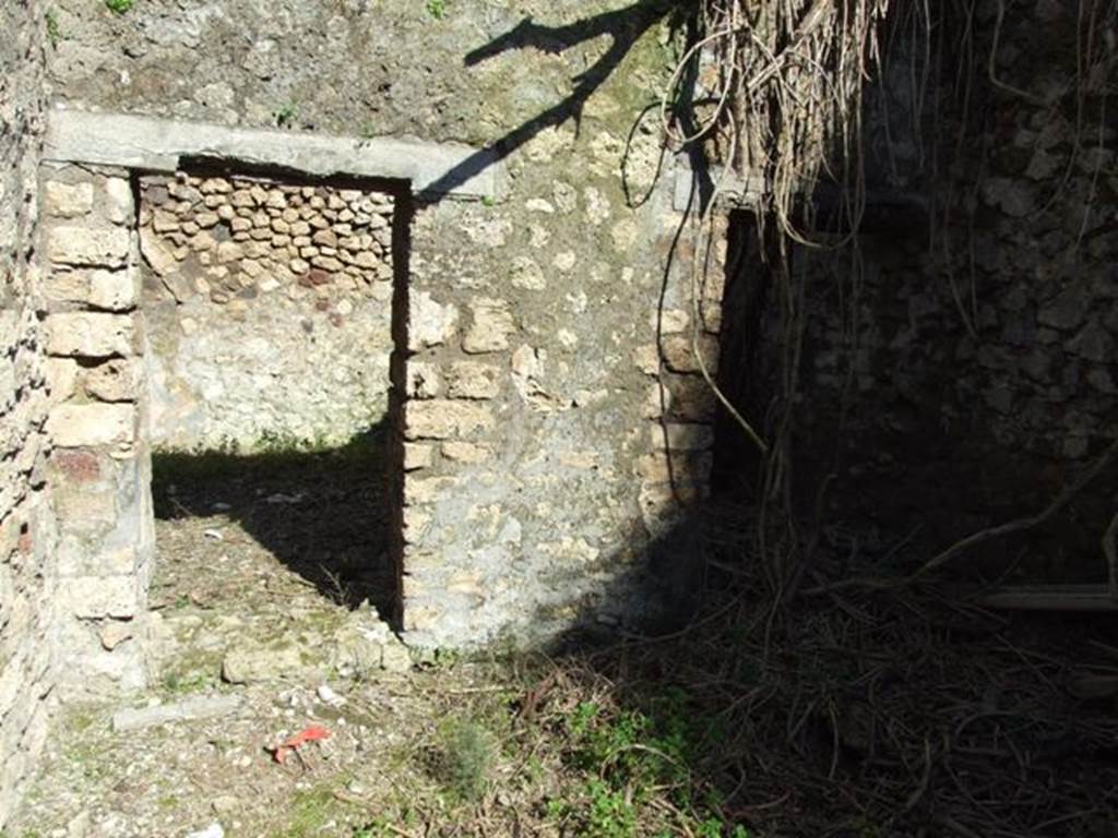 IX.9.g Pompeii. March 2009. Looking east across light-yard towards doorway to triclinium.