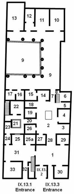 IX.13.1-3 Pompeii. House of C. Julius Polybius
Room Plan