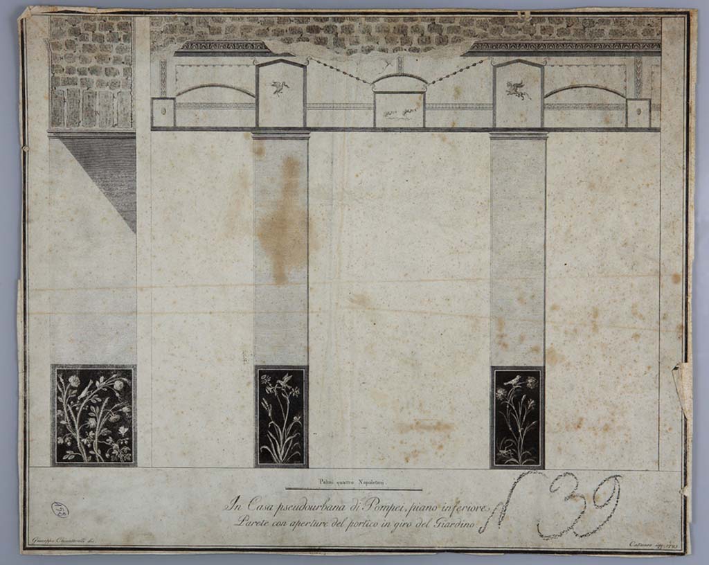 HGW24 Pompeii. Drawing by Giuseppe Chiantarelli, of wall with opening, in portico surrounding the garden. 
Engraved by Cataneo, 1793.  Now in Naples Archaeological Museum. Inventory number ADS1169.
See Gli Ornati delle Pareti ed I Pavimenti delle Stanze dell’Antica Pompei, 1838, (No.39).
Photo © ICCD. http://www.catalogo.beniculturali.it
Utilizzabili alle condizioni della licenza Attribuzione - Non commerciale - Condividi allo stesso modo 2.5 Italia (CC BY-NC-SA 2.5 IT)
