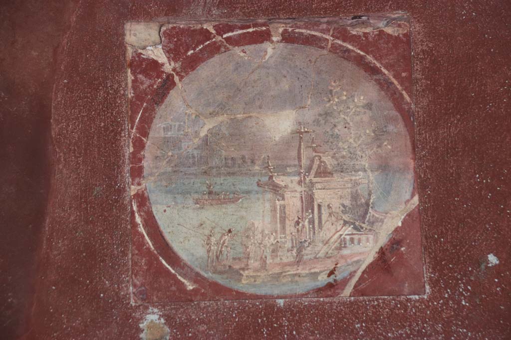 Villa San Marco, Stabiae, September 2019. Room 20, east wall, reproduction of a maritime scene. Photo courtesy of Klaus Heese.
(original now in Naples Archaeological Museum, inventory number 9409D.)
