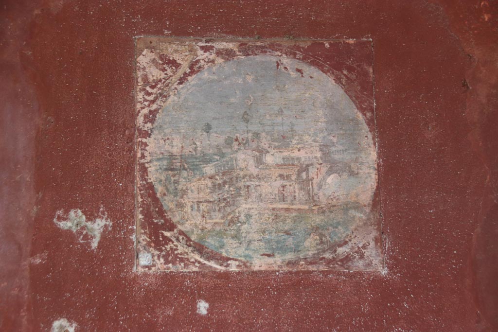 Villa San Marco, October 2022. Room 20, medallion at south end of east wall of portico. Photo courtesy of Klaus Heese.
(original now in Naples Archaeological Museum, inventory number 9408D.)
