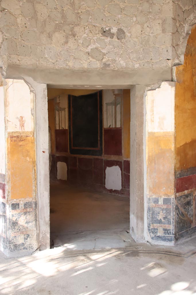 Villa San Marco, Stabiae, October 2022. 
Doorway into room 50 in north-east corner of room 53. Photo courtesy of Klaus Heese.

