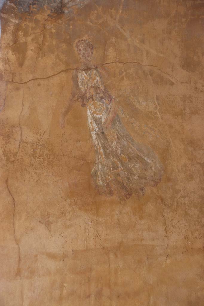Villa San Marco, Stabiae, September 2019. Room 53, detail of figure in panel at north end of alcove on east side. Photo courtesy of Klaus Heese.
