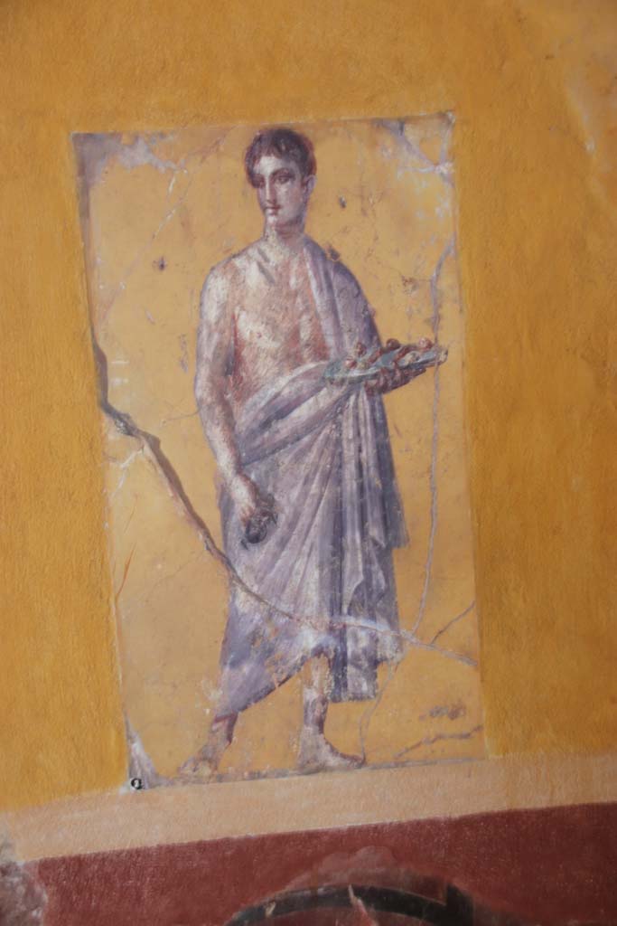 Villa San Marco, Stabiae, September 2019. 
Room 50, painted figure from east end of north wall. Photo courtesy of Klaus Heese.
