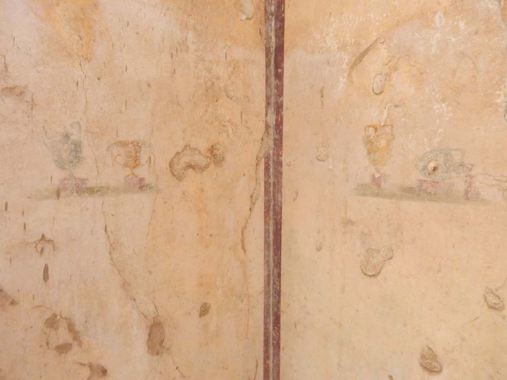 Villa San Marco, Stabiae, June 2019. Room 61, detail of painted panels in south-west corner. Photo courtesy of Buzz Ferebee.