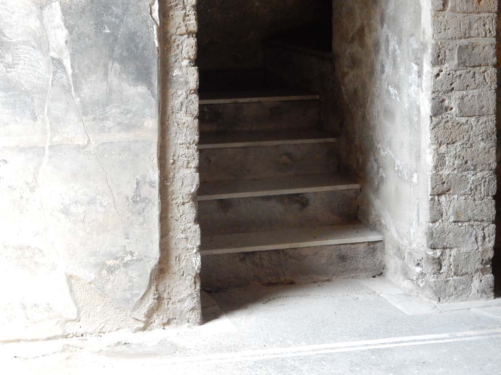 Villa San Marco, Stabiae, June 2019. Room 23, steps to upper floor, numbered 33 on plan.  
Photo courtesy of Buzz Ferebee
