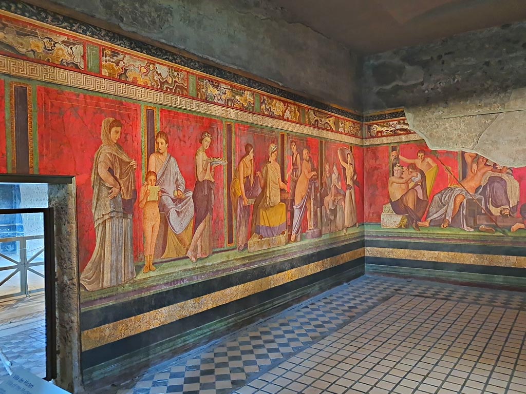 Villa of Mysteries, Pompeii. November 2023. 
Room 5, looking east along north wall towards north-east corner. Photo courtesy of Giuseppe Ciaramella.
